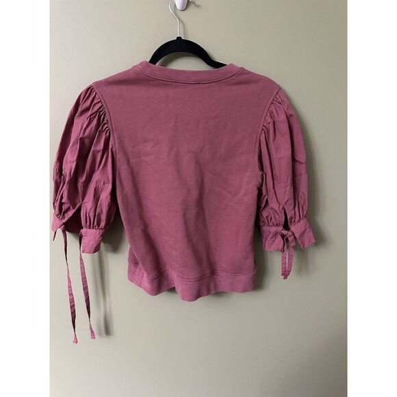 Ulla Johnson James Pink Top Sz Small Crew Neck Puff Sleeve‎ Sweatshirt Blouse - Picture 6 of 8